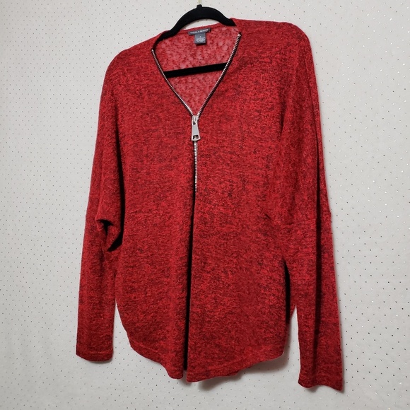 Zipper Front Dolman Sleeve Sweater * Red / Black * Loose Fit *Sz S* - Picture 6 of 7